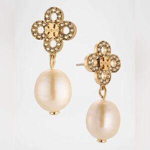 NWT Tory Burch Kira Clover Pearl Drop Earrings Old Money Quiet Luxury Classic